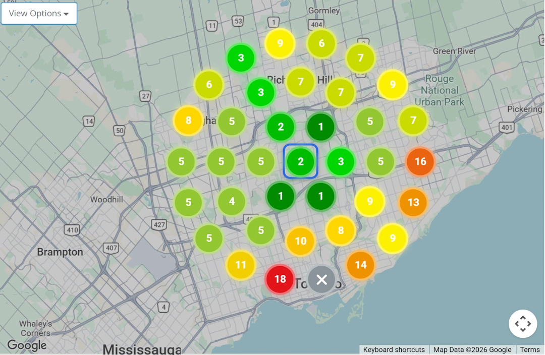 Circular grid scan report map in GMB Radar