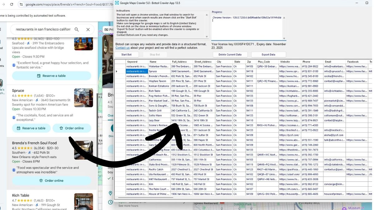 Screenshot: Botsol Google Maps Scraper